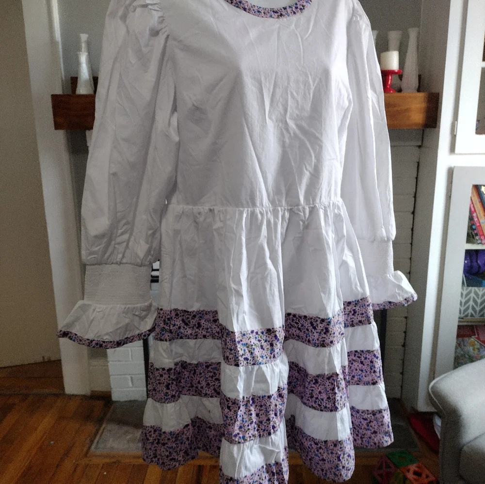 Pomander Place White Dress with Lavender Floral Trim - Picture 6 of 6